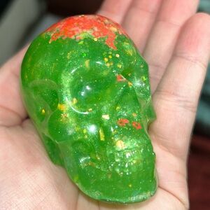Shiny Smooth Unique Green Handmade Resin Skull Figurine Tabletop Decor